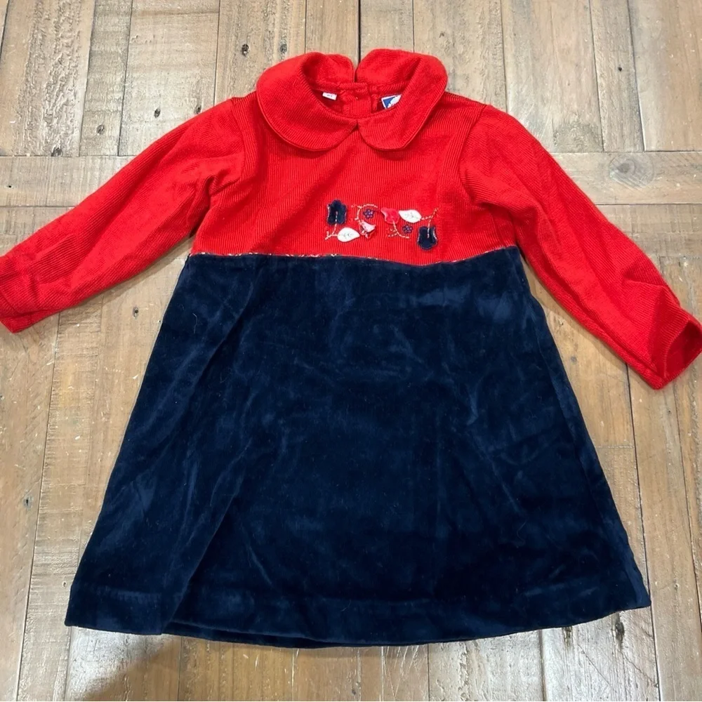 Carriage Boutique Blue Velvet Red Knit Dress And Sweater Set Girls 2-3T Plaid
